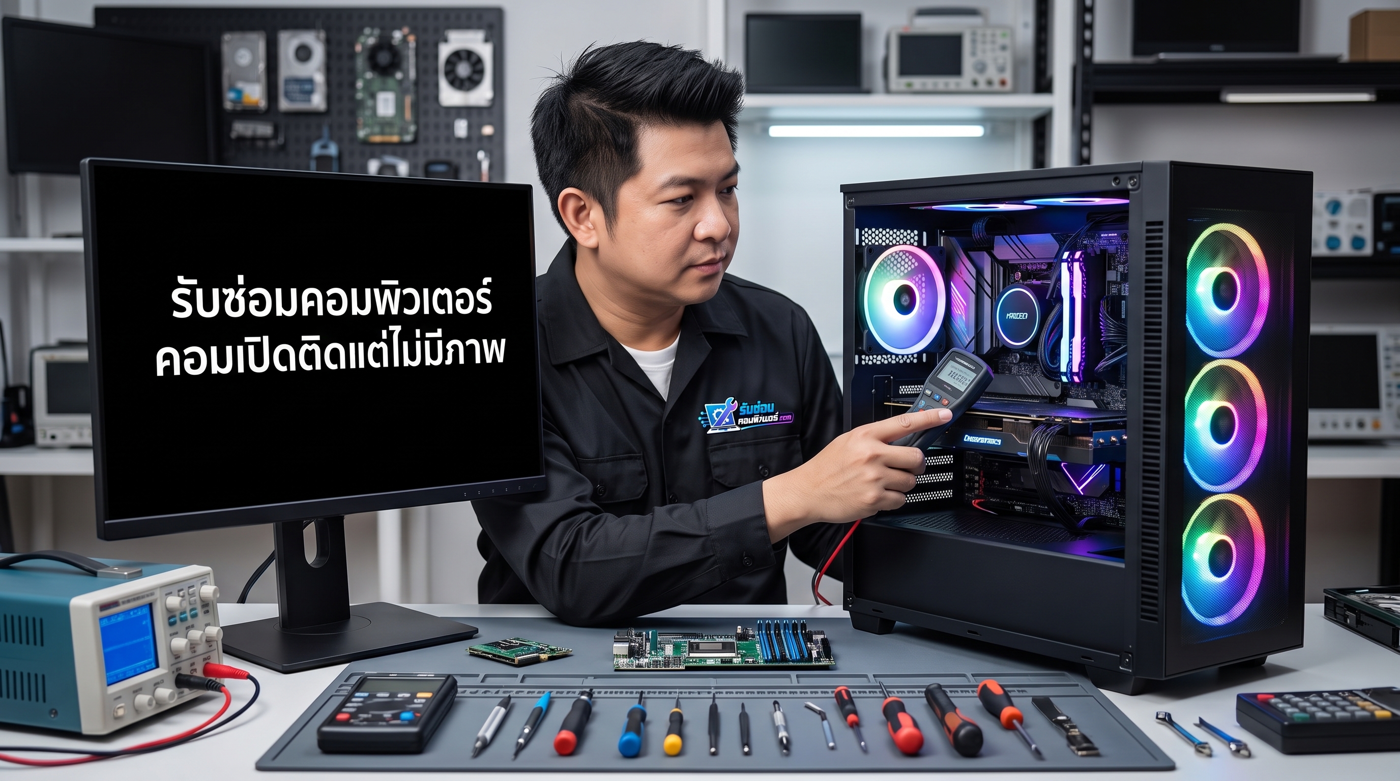 การตรวจเช็กและซ่อมคอมเปิดติดแต่ไม่มีภาพ แรมและการ์ดจอ