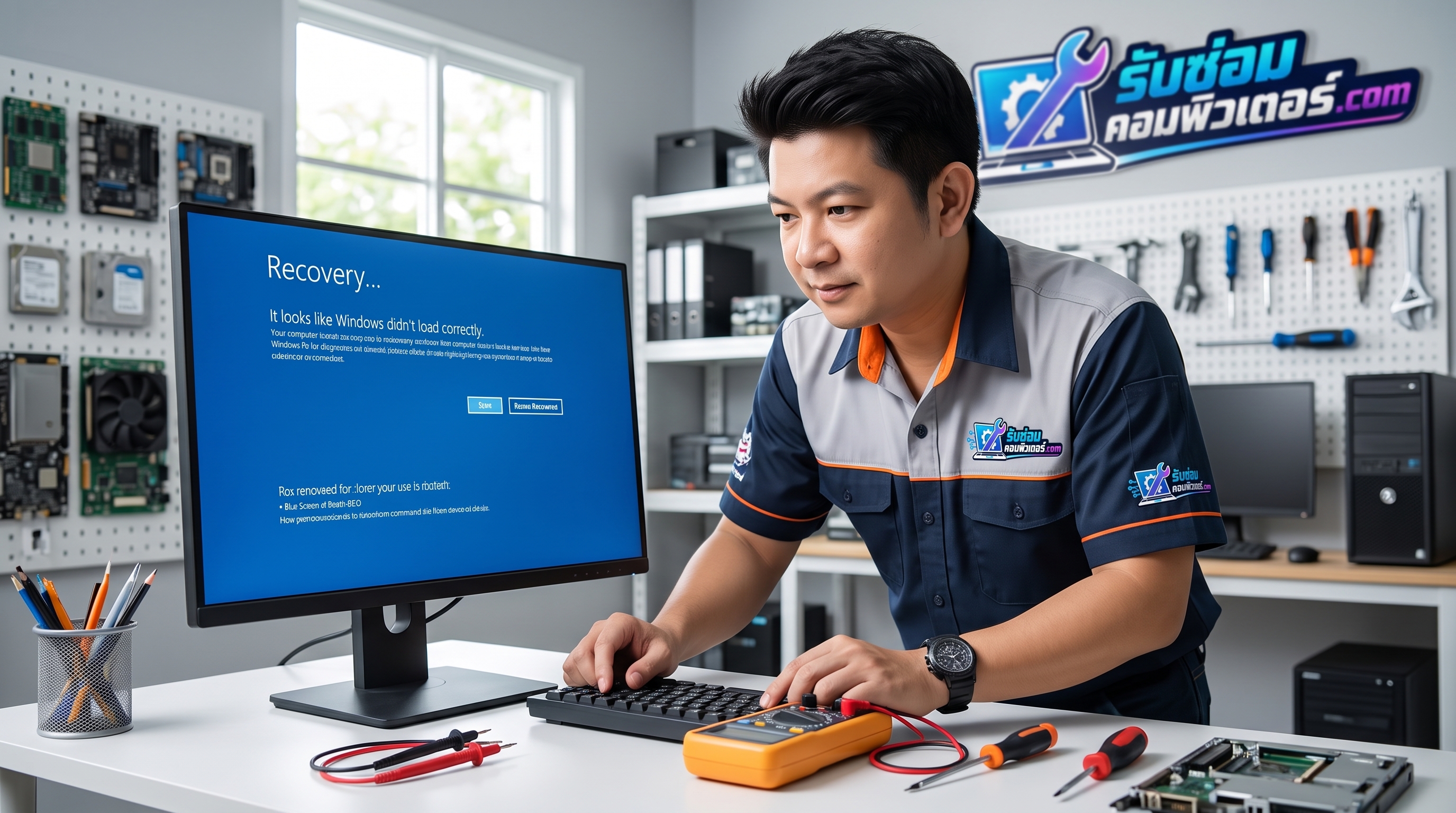 บริการรับซ่อมคอมพิวเตอร์ ตรวจเช็กอาการคอมบูตไม่เข้า Windows หน้าจอฟ้าและค้างหน้าโลโก้