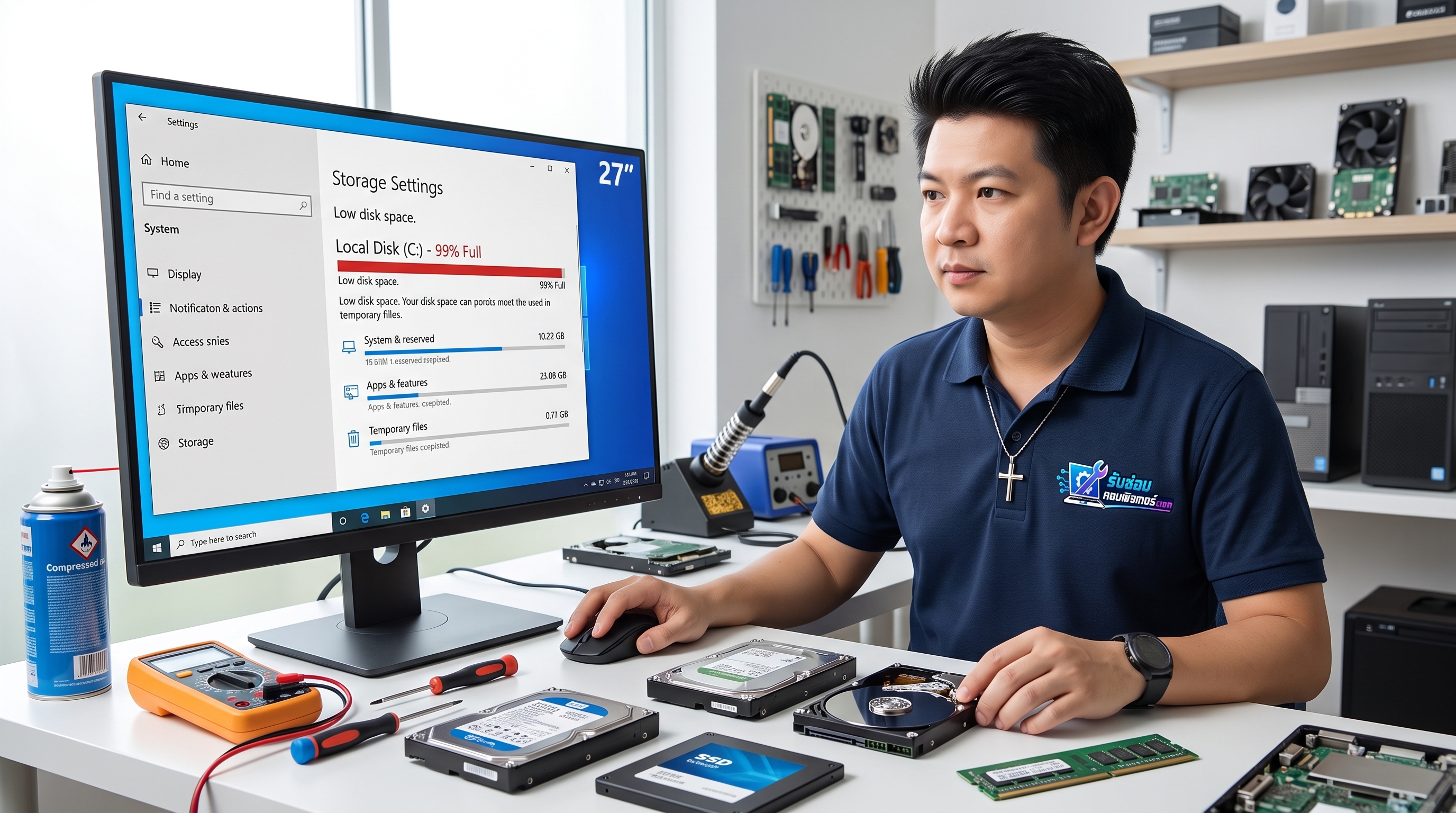 วิธีตรวจสอบและแก้ไขปัญหาไดรฟ์ C เต็ม เคลียร์ไฟล์ขยะระบบ Windows