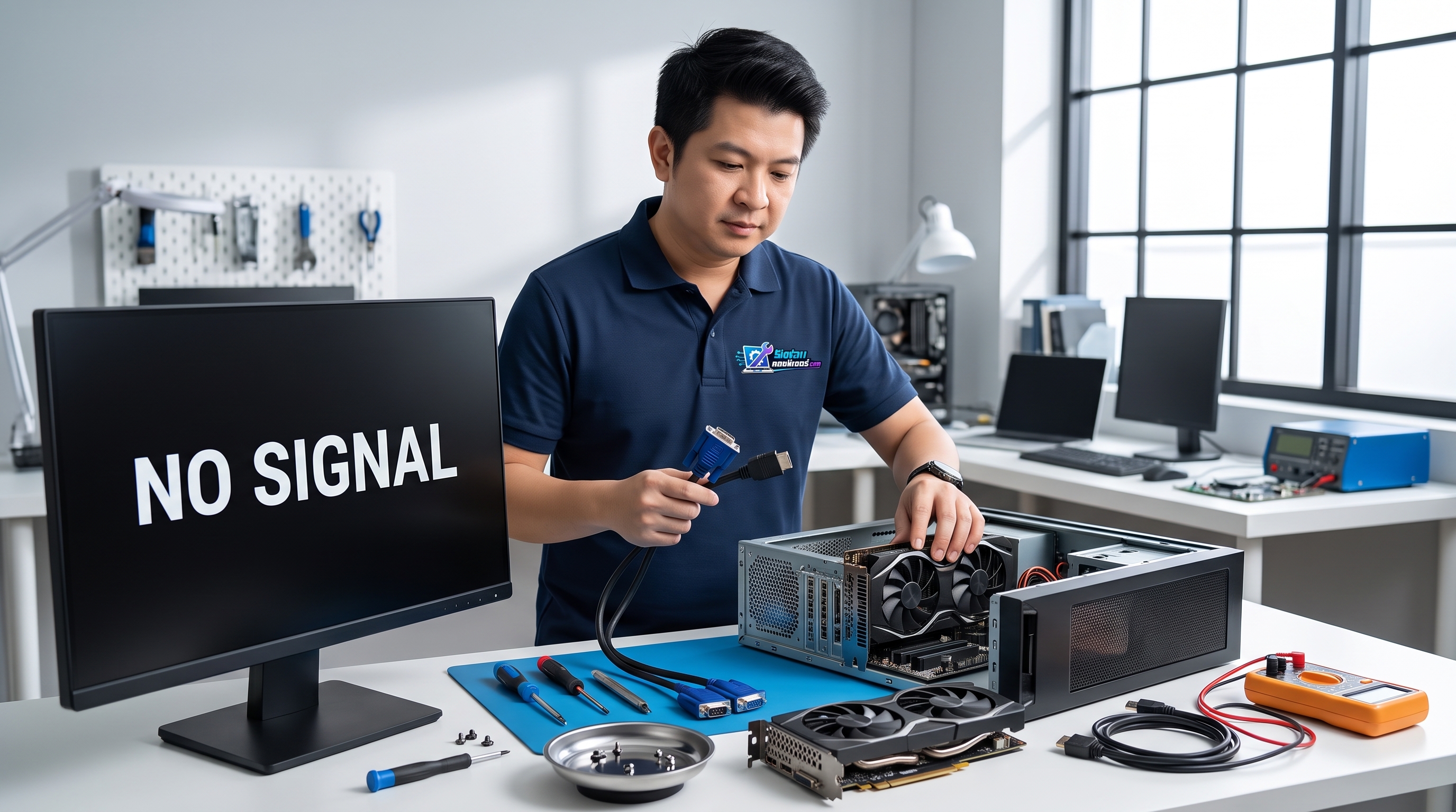 การตรวจเช็กสายเชื่อมต่อและการ์ดจอคอมพิวเตอร์เมื่อหน้าจอขึ้น No Signal